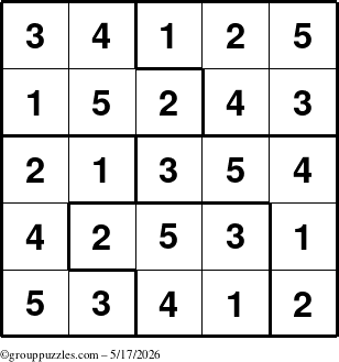 The grouppuzzles.com Answer grid for the Sudoku-5 puzzle for Sunday May 17, 2026