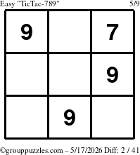 The grouppuzzles.com Easy TicTac-789 puzzle for Sunday May 17, 2026