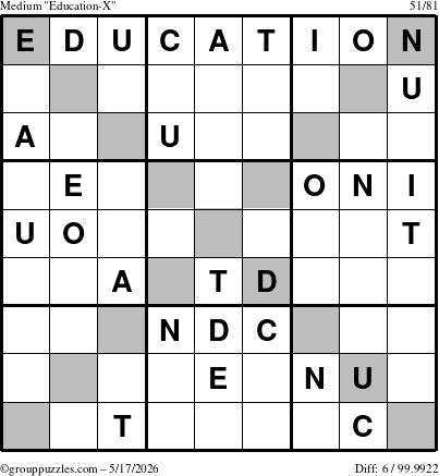 The grouppuzzles.com Medium Education-X puzzle for Sunday May 17, 2026
