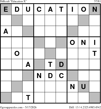 The grouppuzzles.com Difficult Education-X puzzle for Sunday May 17, 2026