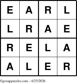 The grouppuzzles.com Answer grid for the Earl puzzle for Saturday April 25, 2026