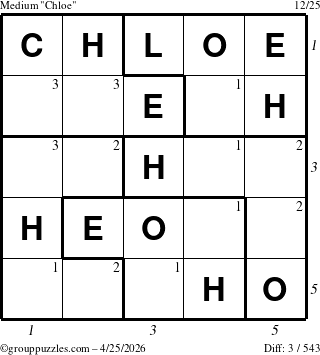 The grouppuzzles.com Medium Chloe puzzle for Saturday April 25, 2026 with all 3 steps marked