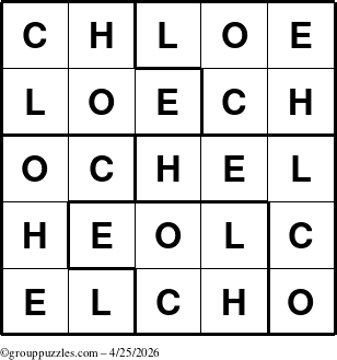 The grouppuzzles.com Answer grid for the Chloe puzzle for Saturday April 25, 2026