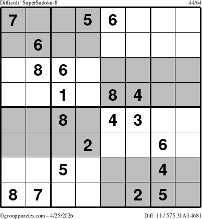 The grouppuzzles.com Difficult SuperSudoku-8 puzzle for Saturday April 25, 2026
