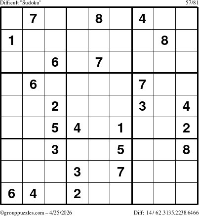 The grouppuzzles.com Difficult Sudoku puzzle for Saturday April 25, 2026