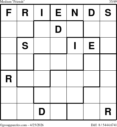 The grouppuzzles.com Medium Friends puzzle for Saturday April 25, 2026