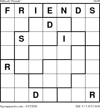 The grouppuzzles.com Difficult Friends puzzle for Saturday April 25, 2026