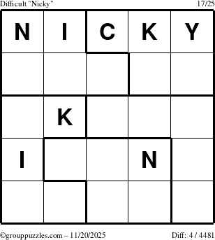 The grouppuzzles.com Difficult Nicky puzzle for Thursday November 20, 2025
