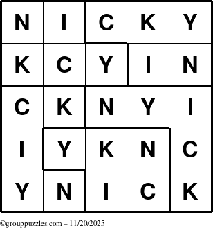 The grouppuzzles.com Answer grid for the Nicky puzzle for Thursday November 20, 2025