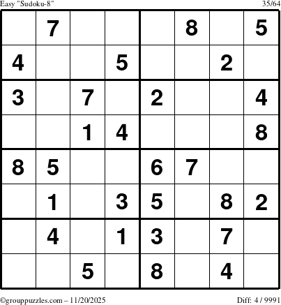 The grouppuzzles.com Easy Sudoku-8 puzzle for Thursday November 20, 2025