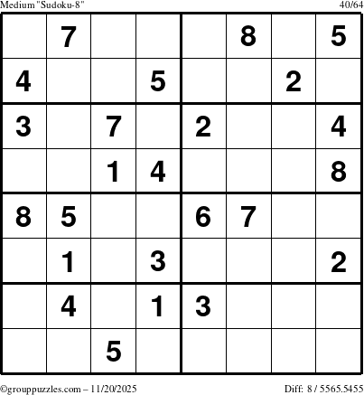 The grouppuzzles.com Medium Sudoku-8 puzzle for Thursday November 20, 2025