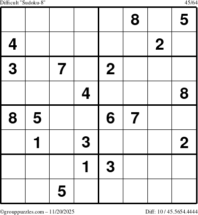 The grouppuzzles.com Difficult Sudoku-8 puzzle for Thursday November 20, 2025