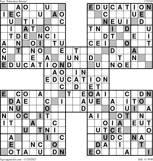 The grouppuzzles.com Easy Education-Xtreme puzzle for Thursday November 20, 2025