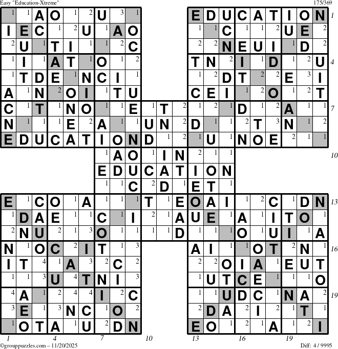 The grouppuzzles.com Easy Education-Xtreme puzzle for Thursday November 20, 2025, suitable for printing, with all 4 steps marked