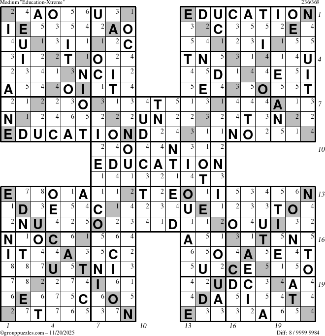 The grouppuzzles.com Medium Education-Xtreme puzzle for Thursday November 20, 2025 with all 8 steps marked