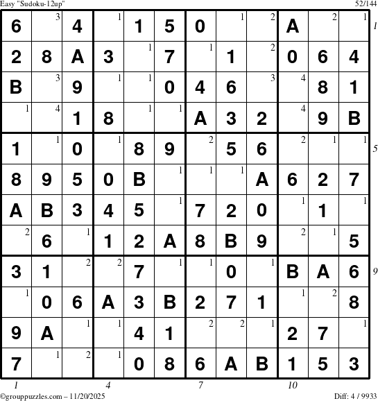 The grouppuzzles.com Easy Sudoku-12up puzzle for Thursday November 20, 2025 with all 4 steps marked