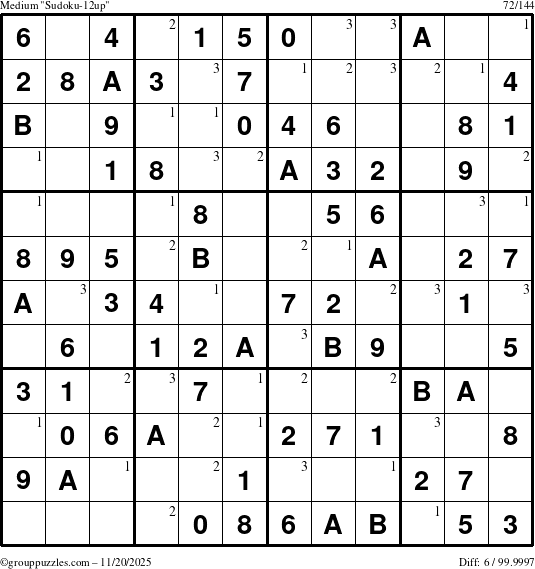 The grouppuzzles.com Medium Sudoku-12up puzzle for Thursday November 20, 2025 with the first 3 steps marked