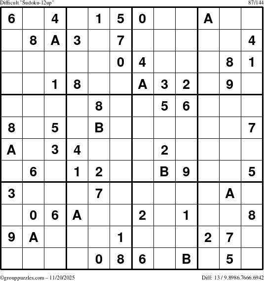 The grouppuzzles.com Difficult Sudoku-12up puzzle for Thursday November 20, 2025