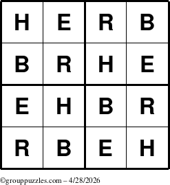The grouppuzzles.com Answer grid for the Herb puzzle for Tuesday April 28, 2026