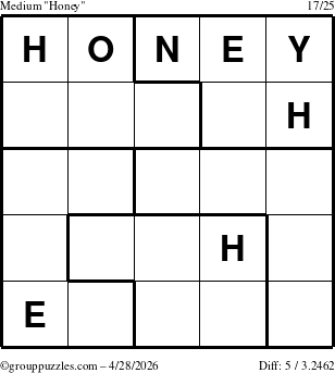 The grouppuzzles.com Medium Honey puzzle for Tuesday April 28, 2026