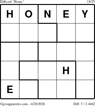 The grouppuzzles.com Difficult Honey puzzle for Tuesday April 28, 2026