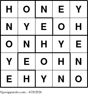 The grouppuzzles.com Answer grid for the Honey puzzle for Tuesday April 28, 2026