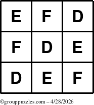 The grouppuzzles.com Answer grid for the TicTac-DEF puzzle for Tuesday April 28, 2026