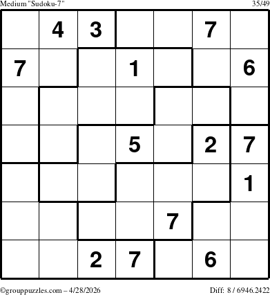 The grouppuzzles.com Medium Sudoku-7 puzzle for Tuesday April 28, 2026