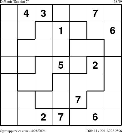 The grouppuzzles.com Difficult Sudoku-7 puzzle for Tuesday April 28, 2026