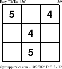 The grouppuzzles.com Easy TicTac-456 puzzle for Friday October 2, 2026