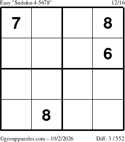 The grouppuzzles.com Easy Sudoku-4-5678 puzzle for Friday October 2, 2026