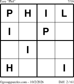 The grouppuzzles.com Easy Phil puzzle for Friday October 2, 2026