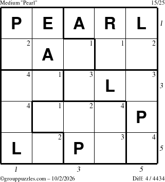 The grouppuzzles.com Medium Pearl puzzle for Friday October 2, 2026, suitable for printing, with all 4 steps marked