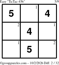 The grouppuzzles.com Easy TicTac-456 puzzle for Friday October 2, 2026 with the first 2 steps marked