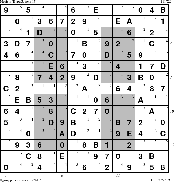 The grouppuzzles.com Medium HyperSudoku-15 puzzle for Friday October 2, 2026 with all 5 steps marked