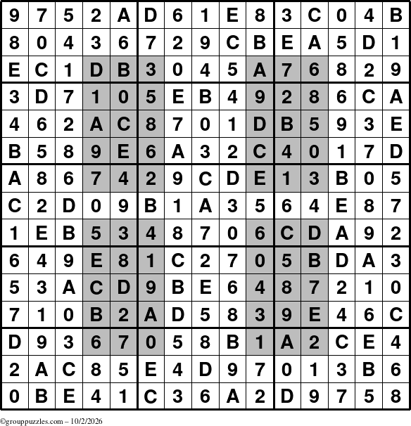 The grouppuzzles.com Answer grid for the HyperSudoku-15 puzzle for Friday October 2, 2026
