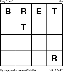 The grouppuzzles.com Easy Bret puzzle for Sunday April 5, 2026