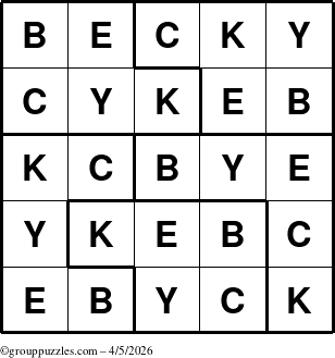 The grouppuzzles.com Answer grid for the Becky puzzle for Sunday April 5, 2026