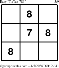 The grouppuzzles.com Easy TicTac-789 puzzle for Sunday April 5, 2026