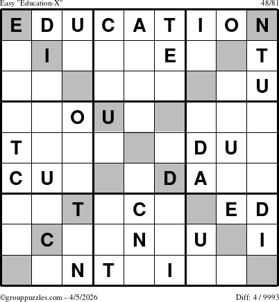 The grouppuzzles.com Easy Education-X puzzle for Sunday April 5, 2026