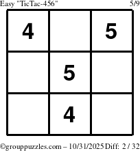 The grouppuzzles.com Easy TicTac-456 puzzle for Friday October 31, 2025