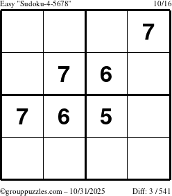 The grouppuzzles.com Easy Sudoku-4-5678 puzzle for Friday October 31, 2025