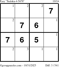 The grouppuzzles.com Easy Sudoku-4-5678 puzzle for Friday October 31, 2025 with the first 3 steps marked
