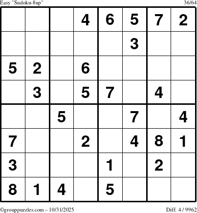 The grouppuzzles.com Easy Sudoku-8up puzzle for Friday October 31, 2025
