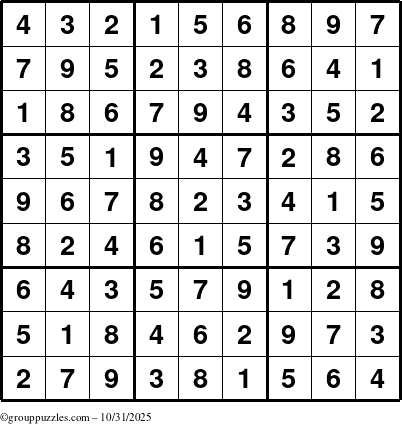 The grouppuzzles.com Answer grid for the Sudoku puzzle for Friday October 31, 2025