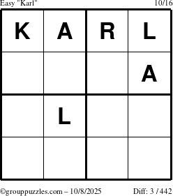The grouppuzzles.com Easy Karl puzzle for Wednesday October 8, 2025