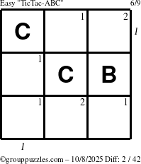 The grouppuzzles.com Easy TicTac-ABC puzzle for Wednesday October 8, 2025 with all 2 steps marked
