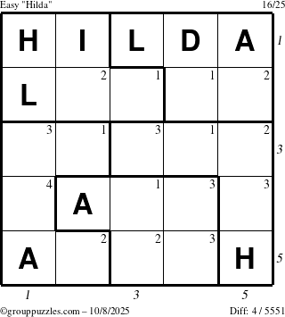 The grouppuzzles.com Easy Hilda puzzle for Wednesday October 8, 2025 with all 4 steps marked