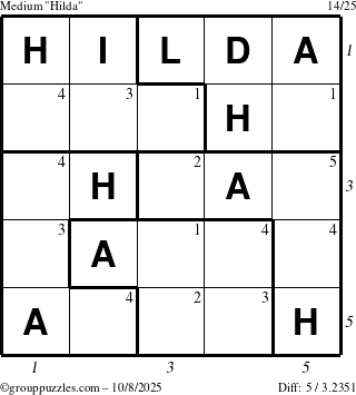 The grouppuzzles.com Medium Hilda puzzle for Wednesday October 8, 2025 with all 5 steps marked