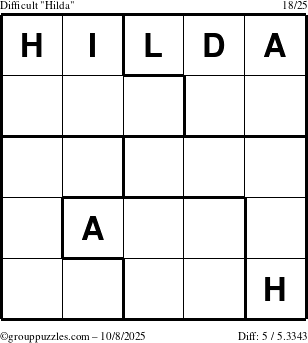 The grouppuzzles.com Difficult Hilda puzzle for Wednesday October 8, 2025